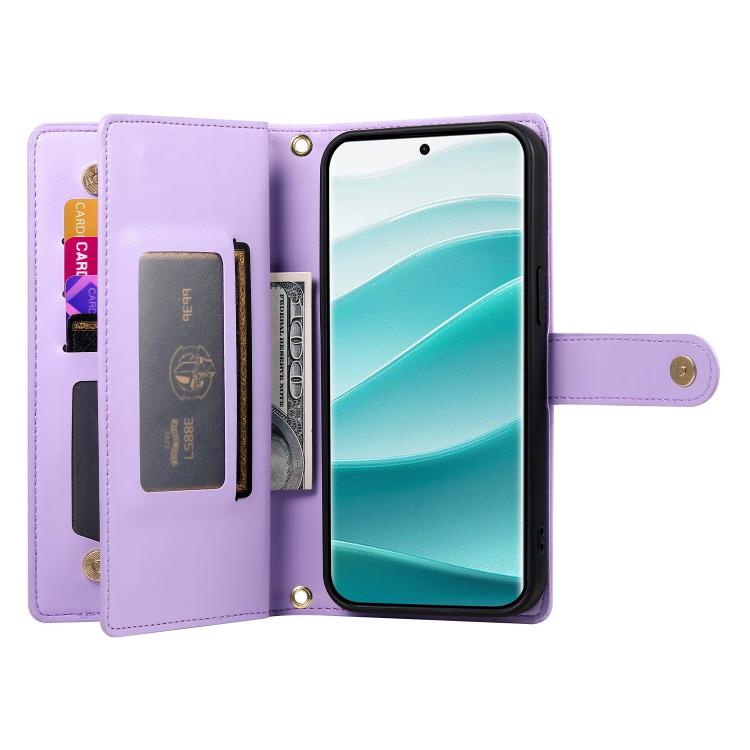 For Redmi Note 15 Pro+ 163.3mm / Poco M8 Pro Nine Card-slot Zipper Wallet Bag Leather Phone Case