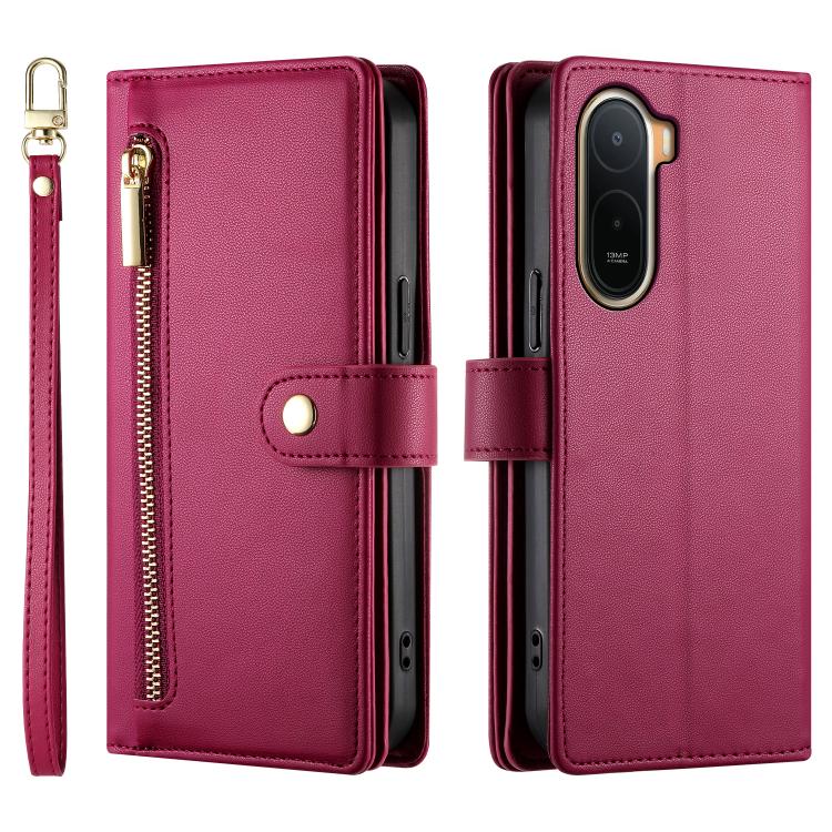 For Redmi A7 Pro 4G / 5G 171mm / Poco C85x 5G Nine Card-slot Zipper Wallet Bag Leather Phone Case