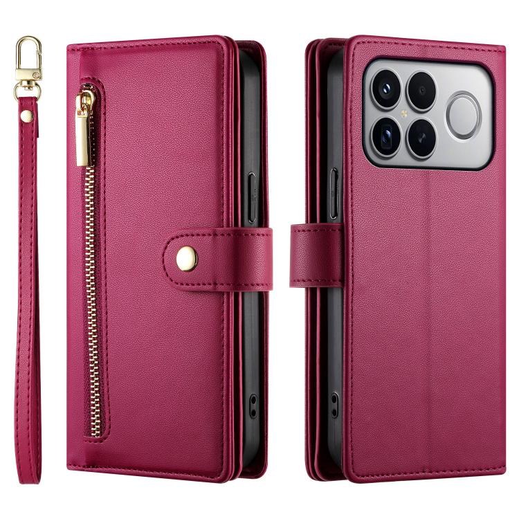 For Redmi K90 Pro Max / Poco F8 Ultra 5G Nine Card-slot Zipper Wallet Bag Leather Phone Case