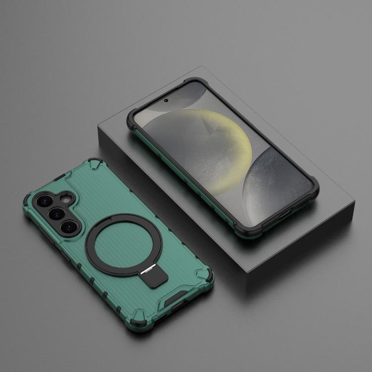 For Samsung Galaxy S25+ 5G Grating 360 Degree Rotating Holder Shockproof Phone Case