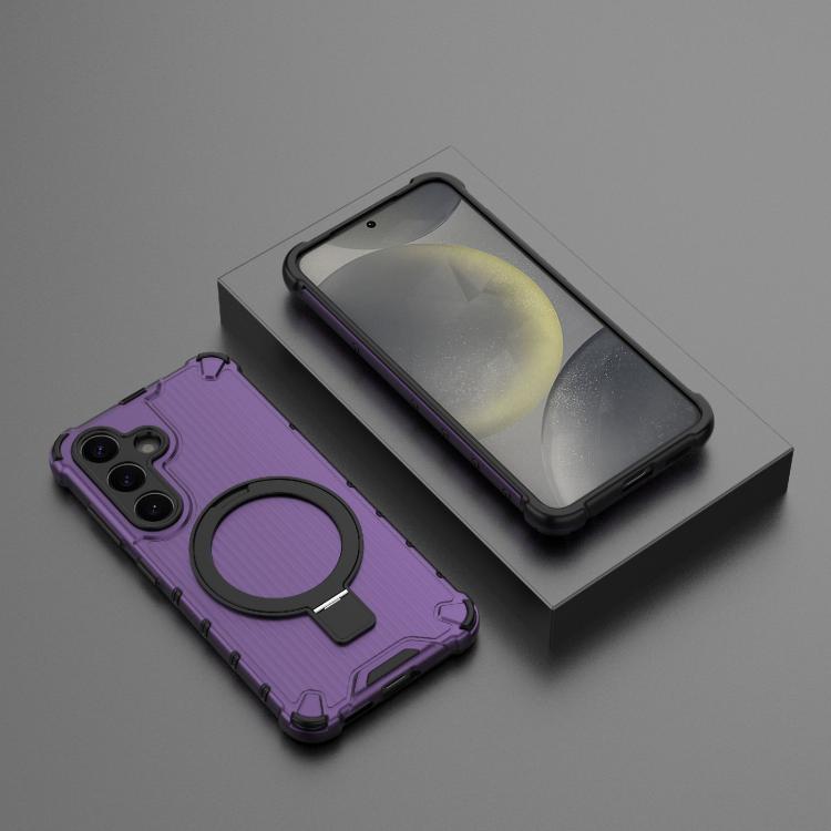 For Samsung Galaxy S25+ 5G Grating 360 Degree Rotating Holder Shockproof Phone Case