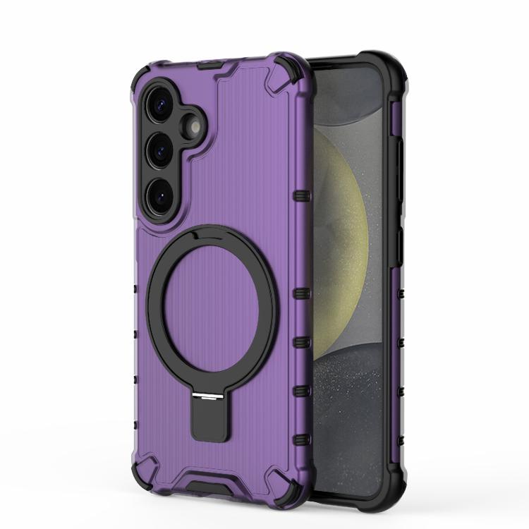 For Samsung Galaxy S25+ 5G Grating 360 Degree Rotating Holder Shockproof Phone Case