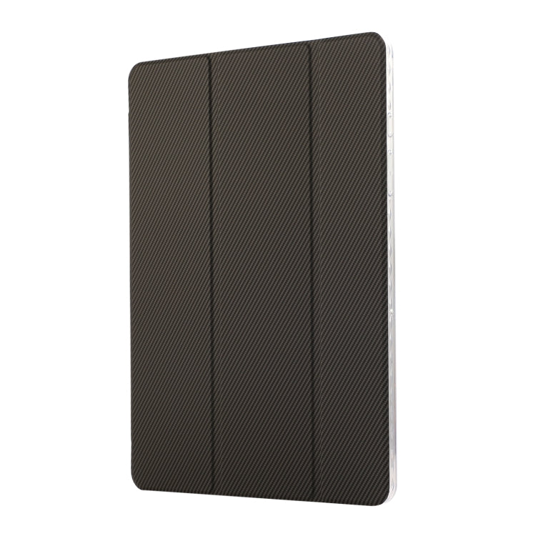 For Samsung Galaxy Tab A9+ Carbon Fiber Clear Acrylic 3-Fold Leather Tablet Case