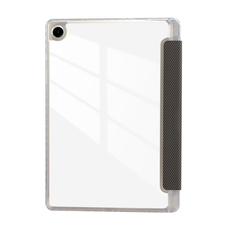 For Samsung Galaxy Tab A9+ Carbon Fiber Clear Acrylic 3-Fold Leather Tablet Case