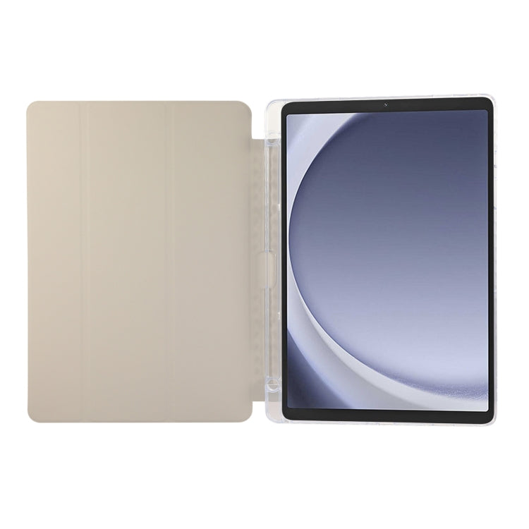 For Samsung Galaxy Tab A9+ Carbon Fiber Clear Acrylic 3-Fold Leather Tablet Case
