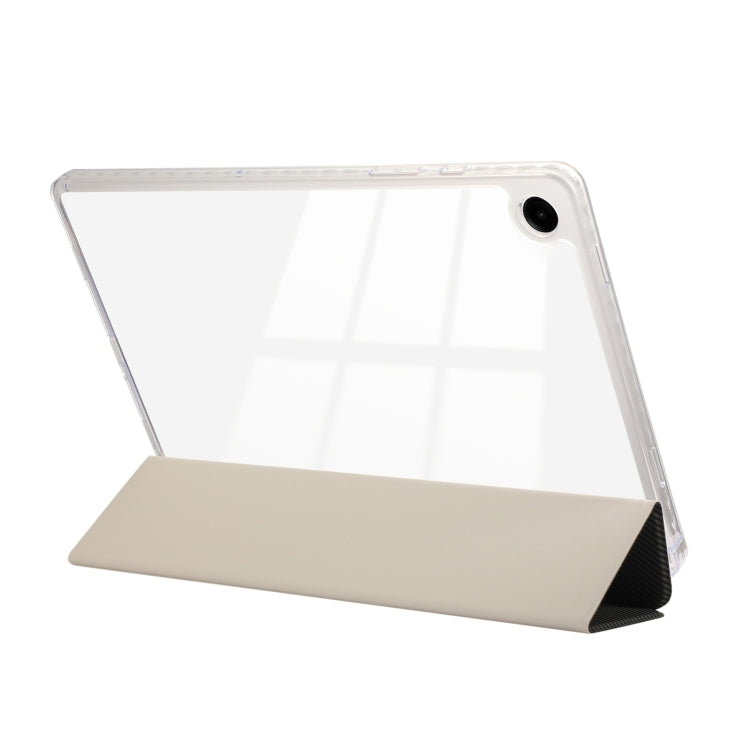 For Samsung Galaxy Tab A9+ Carbon Fiber Clear Acrylic 3-Fold Leather Tablet Case