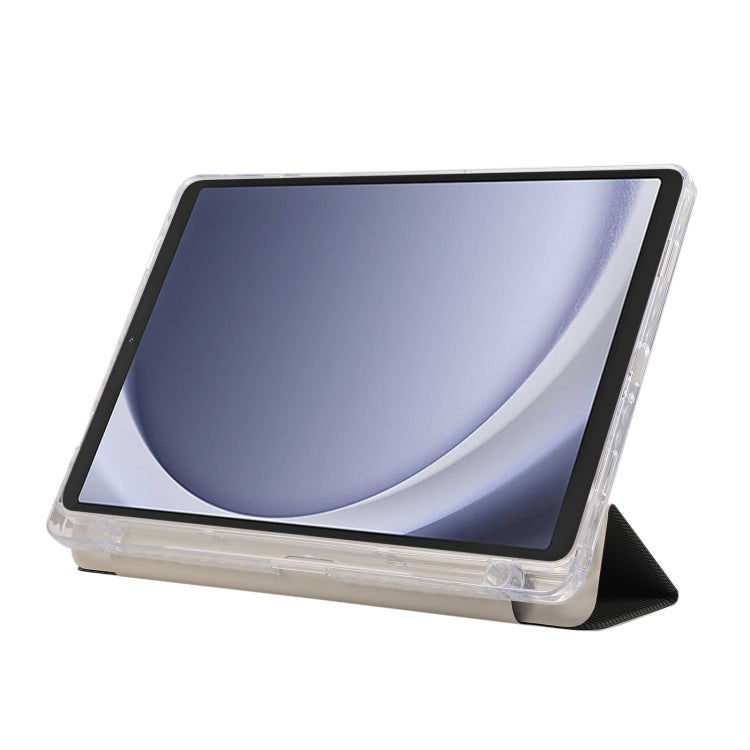 For Samsung Galaxy Tab A9+ Carbon Fiber Clear Acrylic 3-Fold Leather Tablet Case