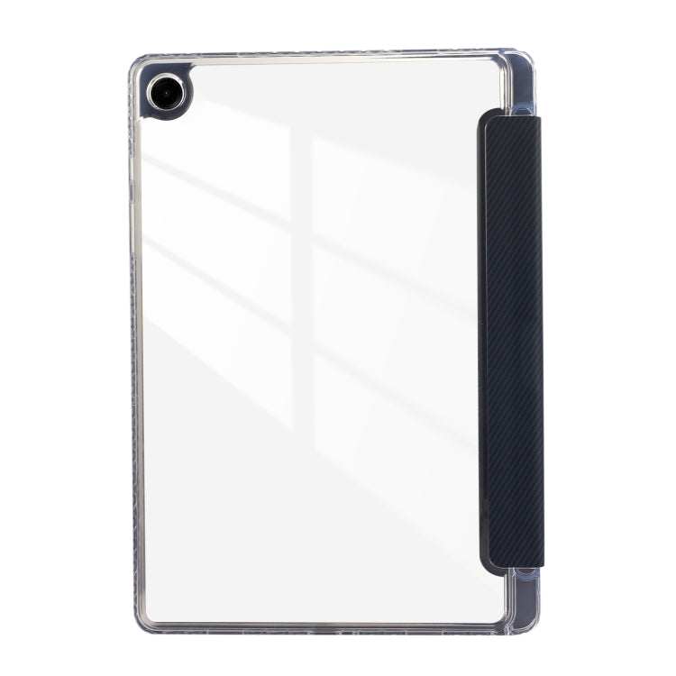 For Samsung Galaxy Tab A9+ Carbon Fiber Clear Acrylic 3-Fold Leather Tablet Case