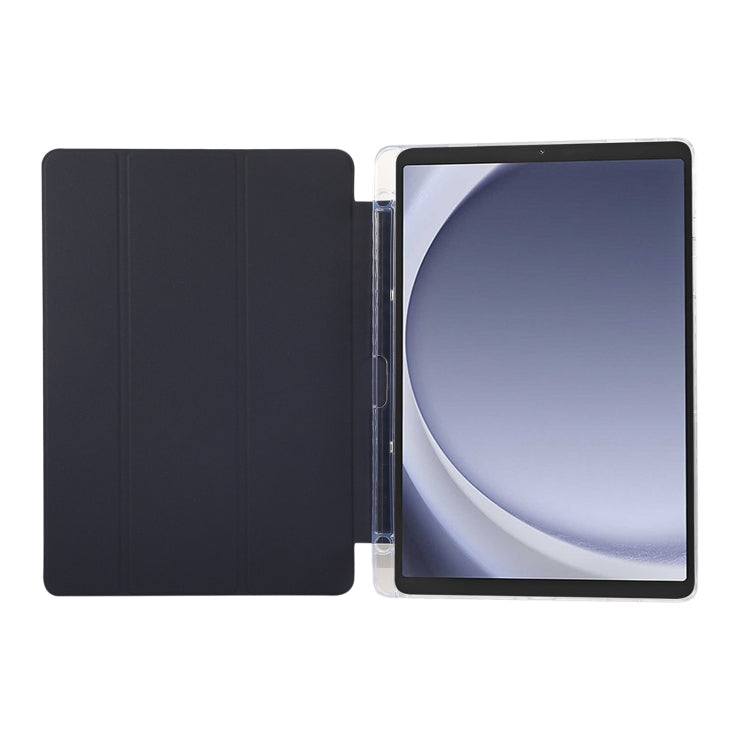 For Samsung Galaxy Tab A9+ Carbon Fiber Clear Acrylic 3-Fold Leather Tablet Case