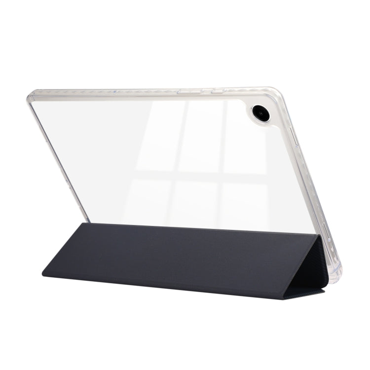 For Samsung Galaxy Tab A9+ Carbon Fiber Clear Acrylic 3-Fold Leather Tablet Case
