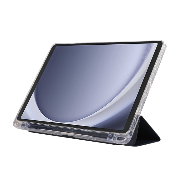 For Samsung Galaxy Tab A9+ Carbon Fiber Clear Acrylic 3-Fold Leather Tablet Case