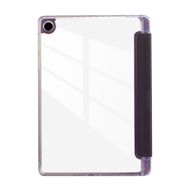 For Samsung Galaxy Tab A9+ Carbon Fiber Clear Acrylic 3-Fold Leather Tablet Case