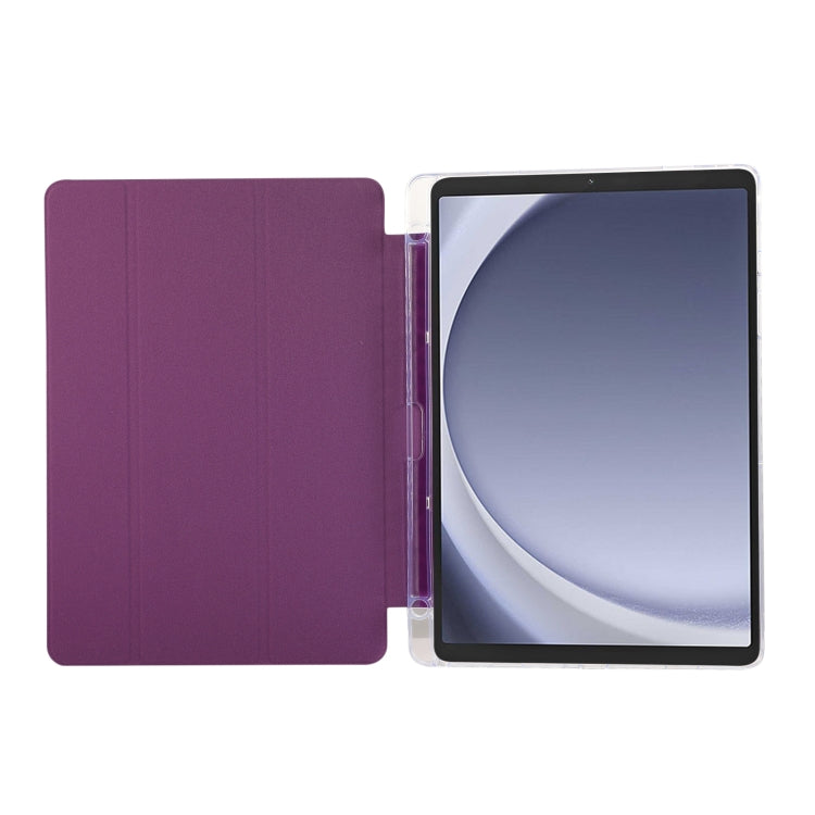 For Samsung Galaxy Tab A9+ Carbon Fiber Clear Acrylic 3-Fold Leather Tablet Case