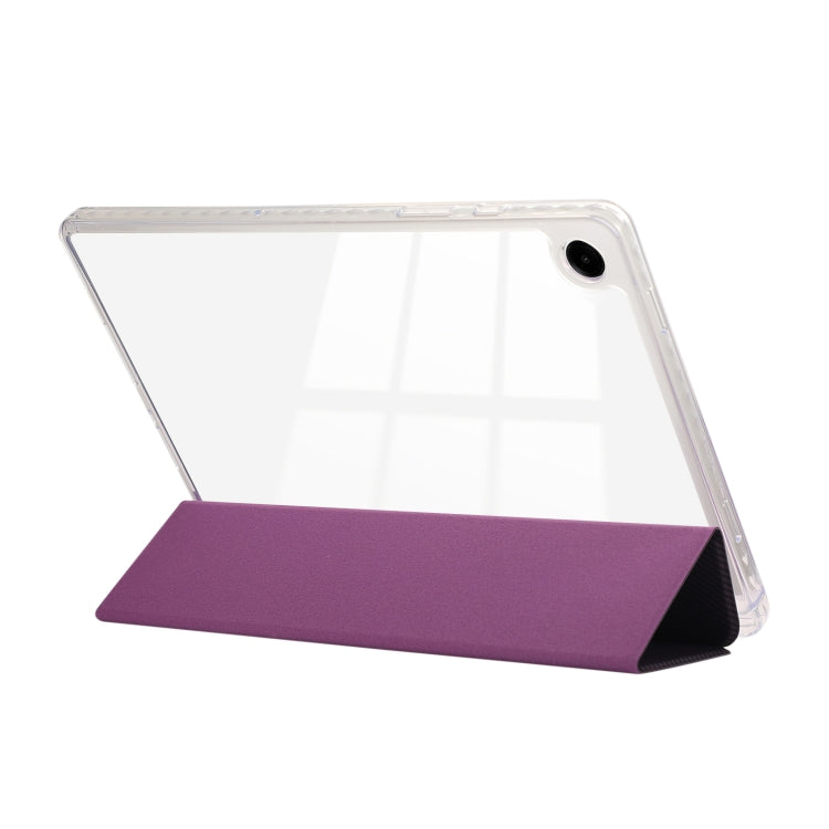 For Samsung Galaxy Tab A9+ Carbon Fiber Clear Acrylic 3-Fold Leather Tablet Case