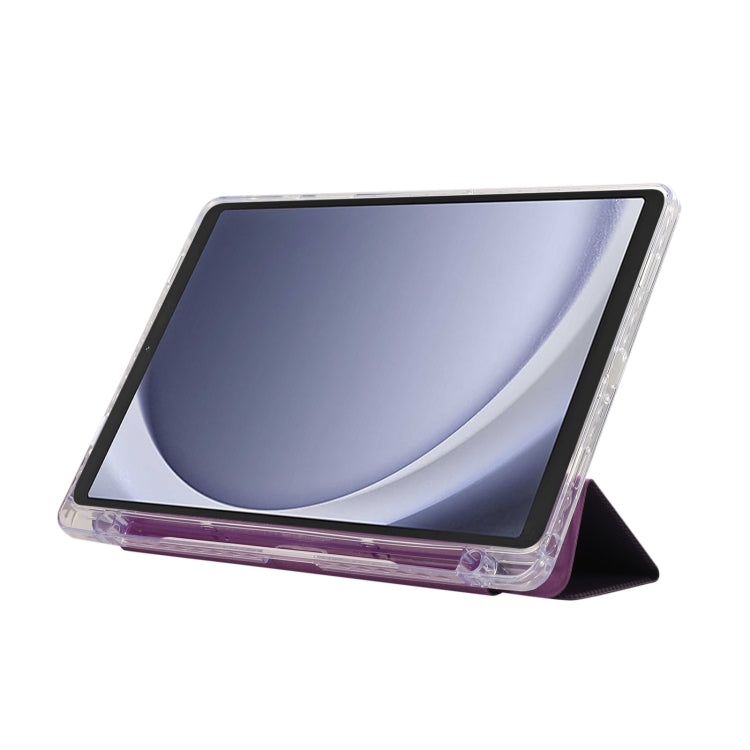 For Samsung Galaxy Tab A9+ Carbon Fiber Clear Acrylic 3-Fold Leather Tablet Case