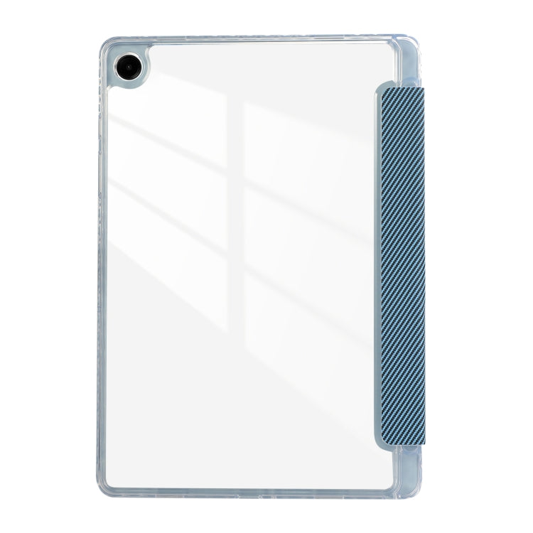 For Samsung Galaxy Tab A9+ Carbon Fiber Clear Acrylic 3-Fold Leather Tablet Case