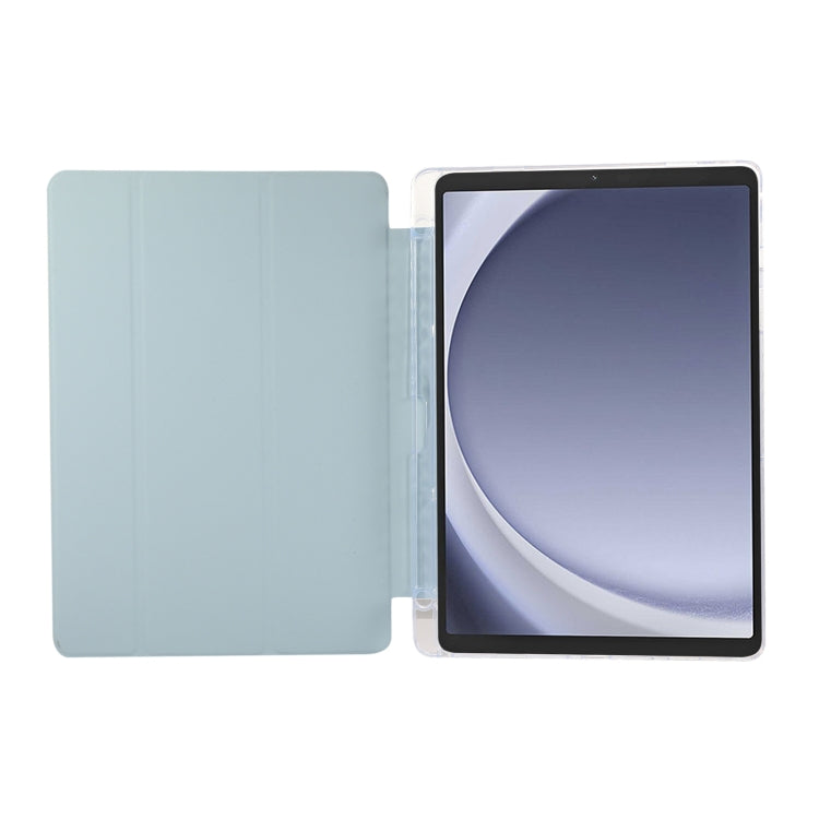 For Samsung Galaxy Tab A9+ Carbon Fiber Clear Acrylic 3-Fold Leather Tablet Case