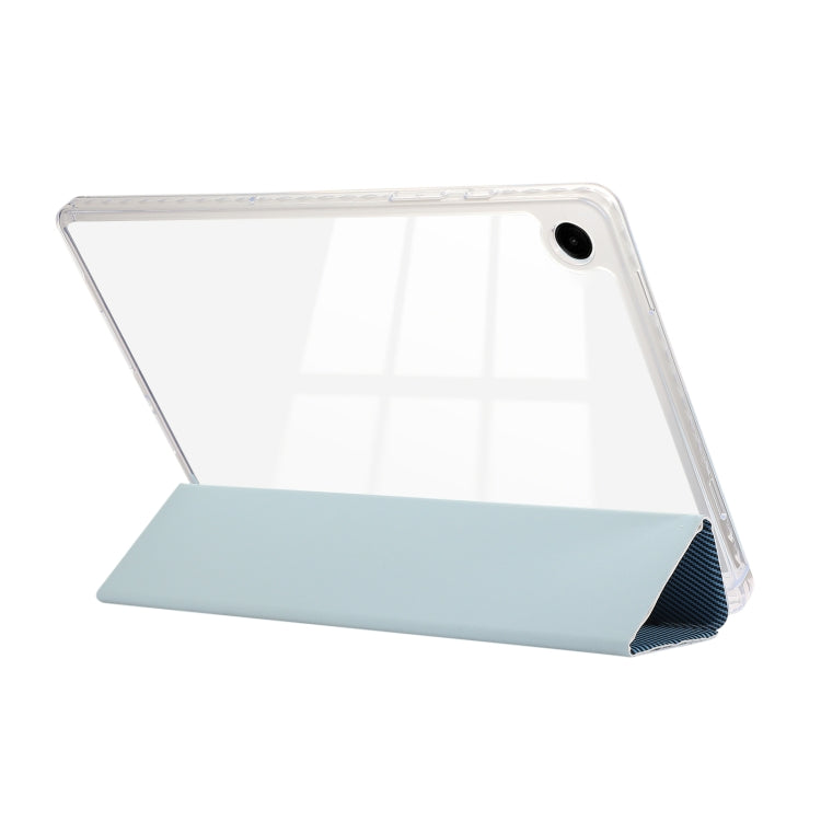For Samsung Galaxy Tab A9+ Carbon Fiber Clear Acrylic 3-Fold Leather Tablet Case