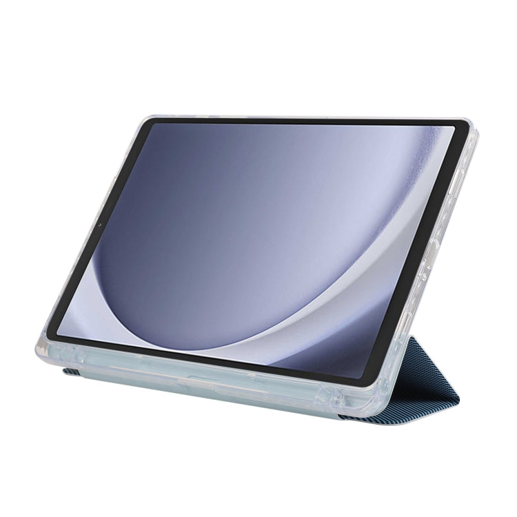 For Samsung Galaxy Tab A9+ Carbon Fiber Clear Acrylic 3-Fold Leather Tablet Case