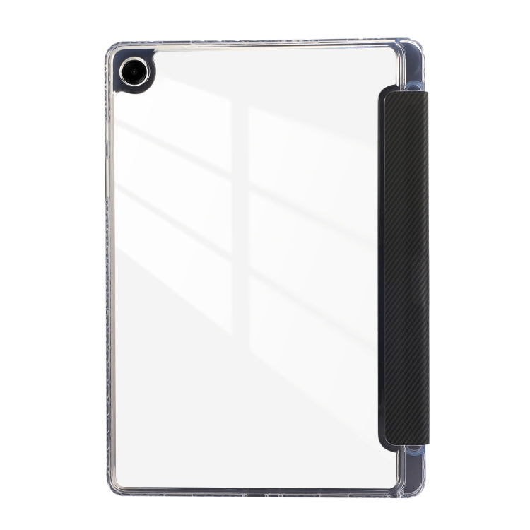 For Samsung Galaxy Tab A9+ Carbon Fiber Clear Acrylic 3-Fold Leather Tablet Case