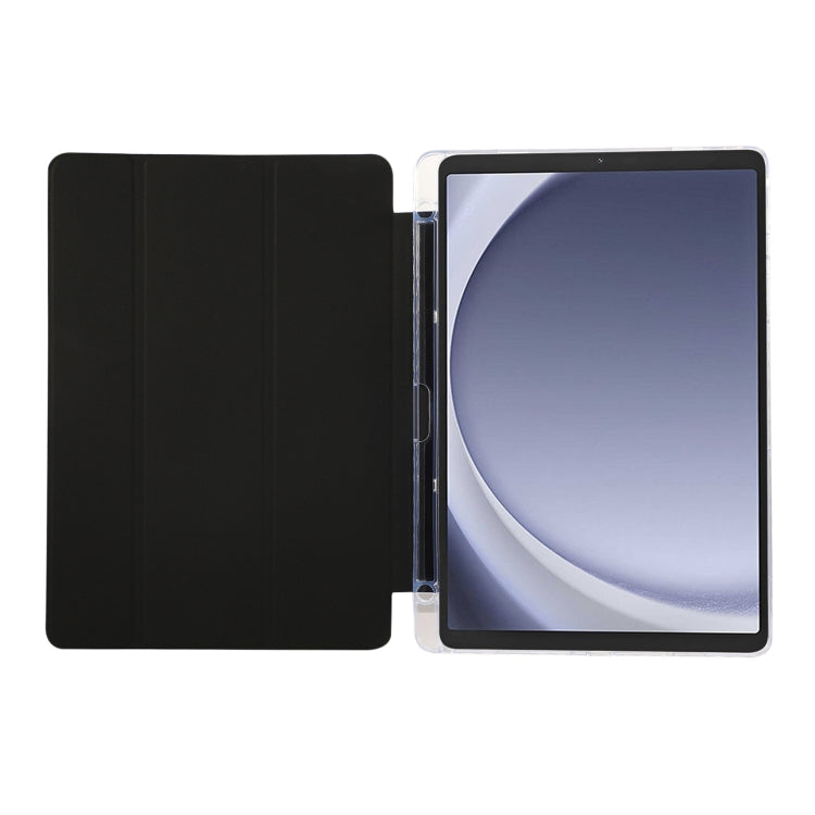 For Samsung Galaxy Tab A9+ Carbon Fiber Clear Acrylic 3-Fold Leather Tablet Case