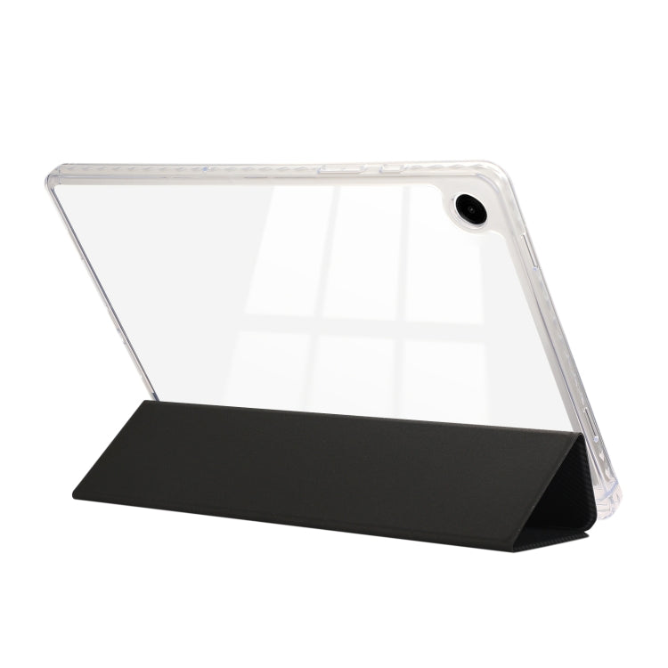 For Samsung Galaxy Tab A9+ Carbon Fiber Clear Acrylic 3-Fold Leather Tablet Case