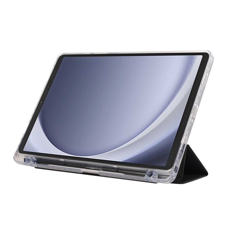 For Samsung Galaxy Tab A9+ Carbon Fiber Clear Acrylic 3-Fold Leather Tablet Case