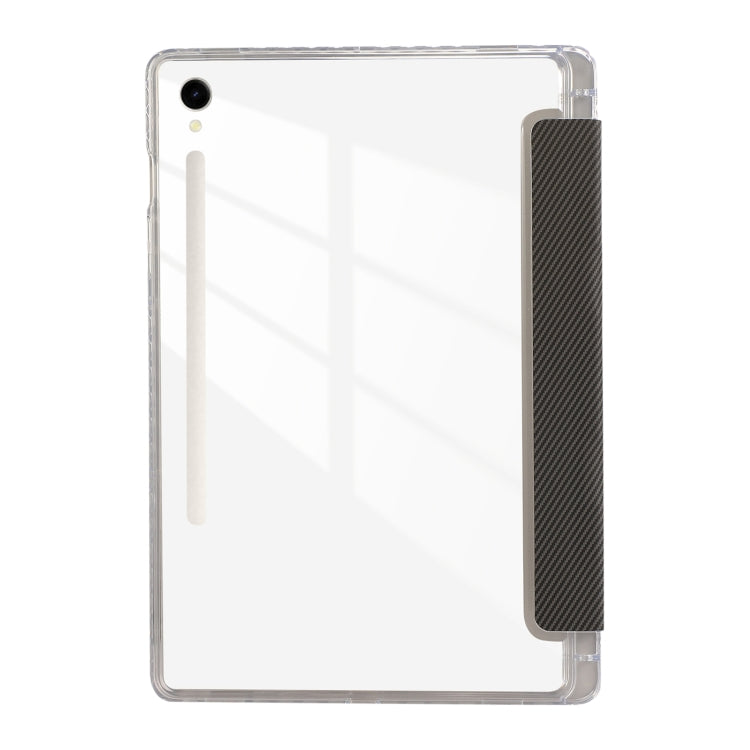 For Samsung Galaxy Tab S9 / S9 FE Carbon Fiber Clear Acrylic 3-Fold Leather Tablet Case