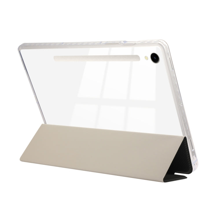 For Samsung Galaxy Tab S9 / S9 FE Carbon Fiber Clear Acrylic 3-Fold Leather Tablet Case