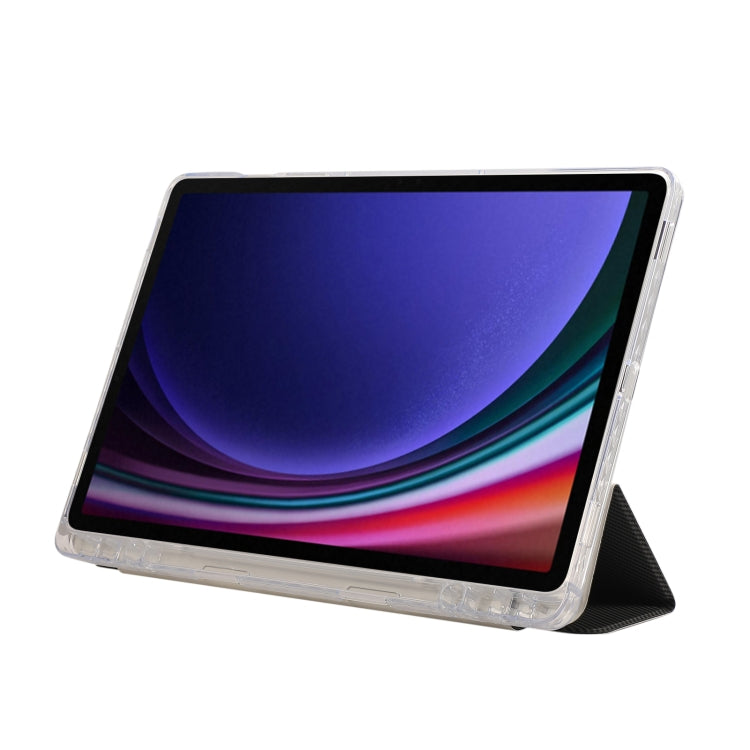 For Samsung Galaxy Tab S9 / S9 FE Carbon Fiber Clear Acrylic 3-Fold Leather Tablet Case