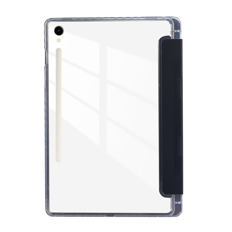 For Samsung Galaxy Tab S9 / S9 FE Carbon Fiber Clear Acrylic 3-Fold Leather Tablet Case