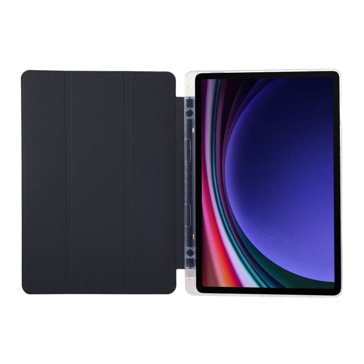For Samsung Galaxy Tab S9 / S9 FE Carbon Fiber Clear Acrylic 3-Fold Leather Tablet Case