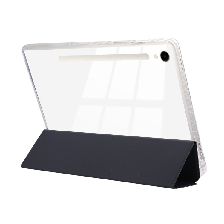 For Samsung Galaxy Tab S9 / S9 FE Carbon Fiber Clear Acrylic 3-Fold Leather Tablet Case