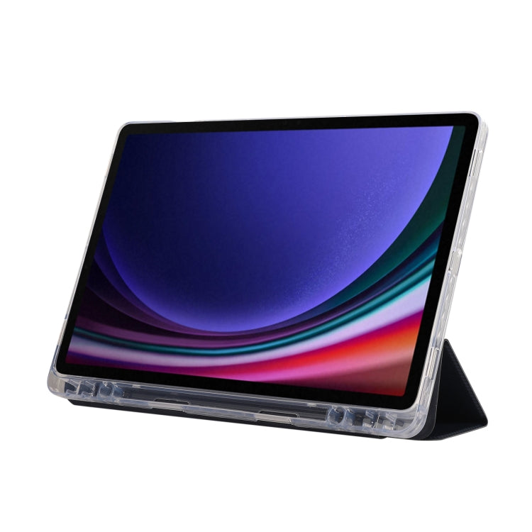 For Samsung Galaxy Tab S9 / S9 FE Carbon Fiber Clear Acrylic 3-Fold Leather Tablet Case