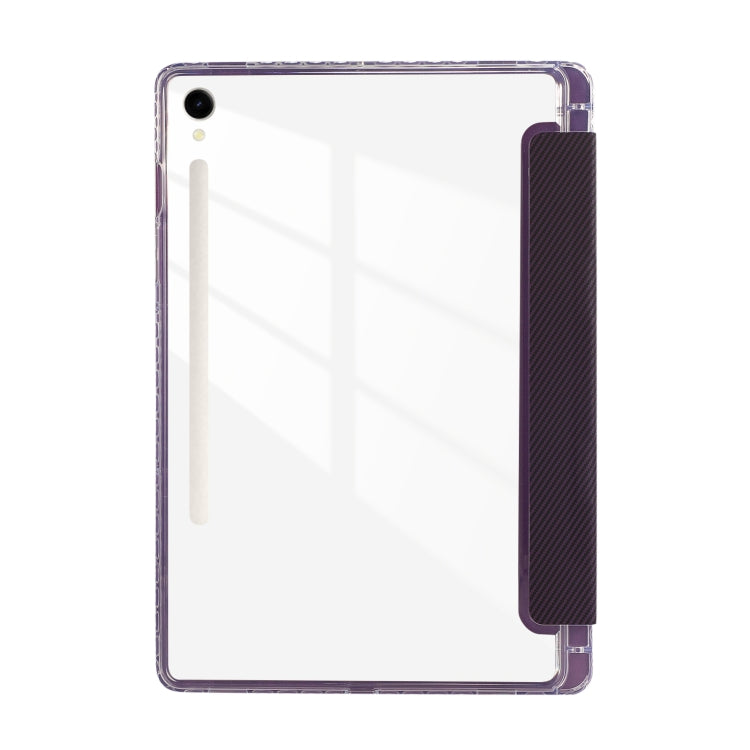 For Samsung Galaxy Tab S9 / S9 FE Carbon Fiber Clear Acrylic 3-Fold Leather Tablet Case