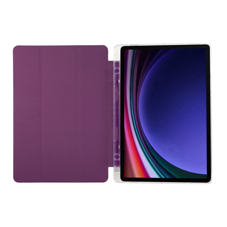 For Samsung Galaxy Tab S9 / S9 FE Carbon Fiber Clear Acrylic 3-Fold Leather Tablet Case