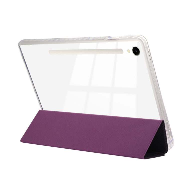 For Samsung Galaxy Tab S9 / S9 FE Carbon Fiber Clear Acrylic 3-Fold Leather Tablet Case