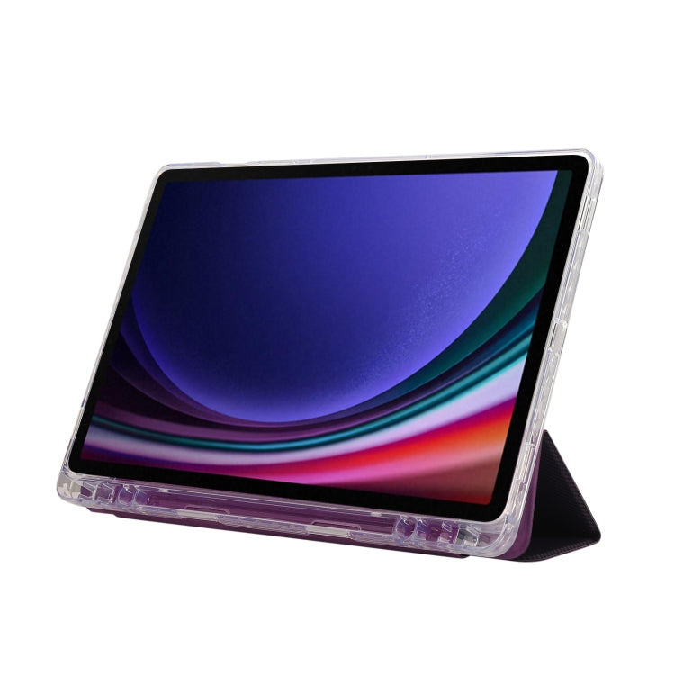 For Samsung Galaxy Tab S9 / S9 FE Carbon Fiber Clear Acrylic 3-Fold Leather Tablet Case