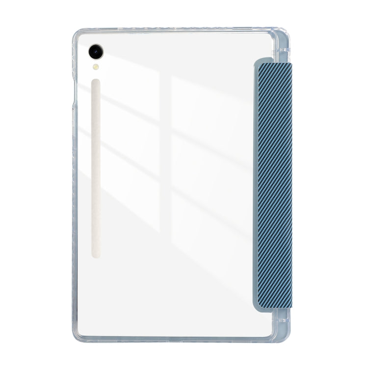 For Samsung Galaxy Tab S9 / S9 FE Carbon Fiber Clear Acrylic 3-Fold Leather Tablet Case