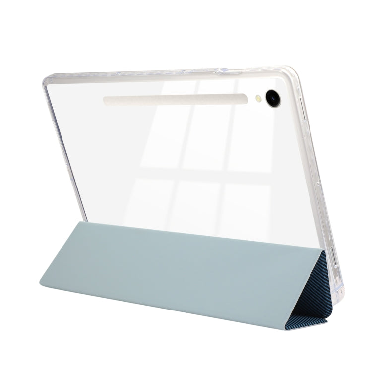 For Samsung Galaxy Tab S9 / S9 FE Carbon Fiber Clear Acrylic 3-Fold Leather Tablet Case