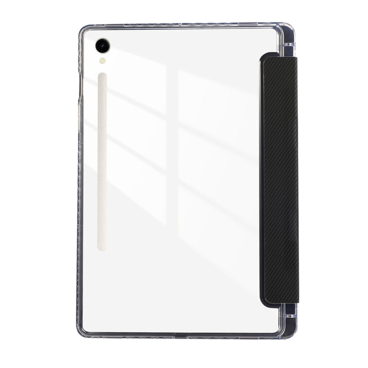 For Samsung Galaxy Tab S9 / S9 FE Carbon Fiber Clear Acrylic 3-Fold Leather Tablet Case