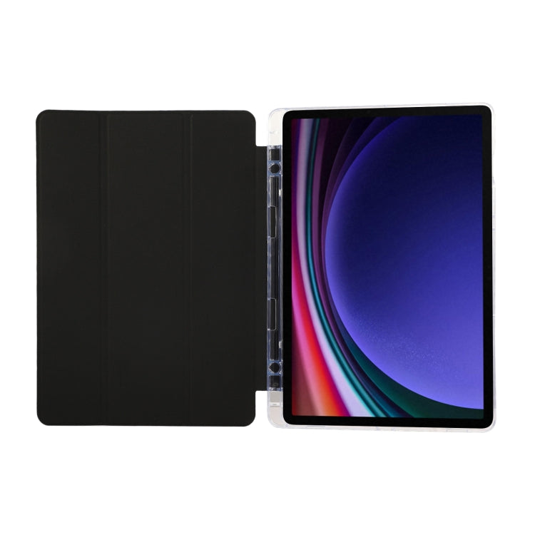 For Samsung Galaxy Tab S9 / S9 FE Carbon Fiber Clear Acrylic 3-Fold Leather Tablet Case