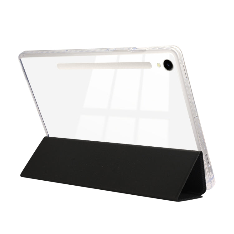 For Samsung Galaxy Tab S9 / S9 FE Carbon Fiber Clear Acrylic 3-Fold Leather Tablet Case