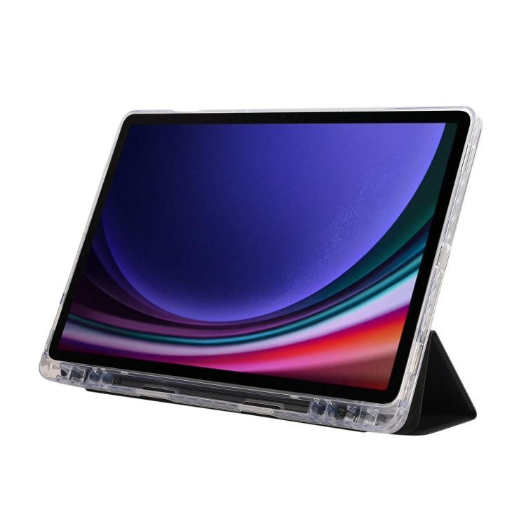 For Samsung Galaxy Tab S9 / S9 FE Carbon Fiber Clear Acrylic 3-Fold Leather Tablet Case