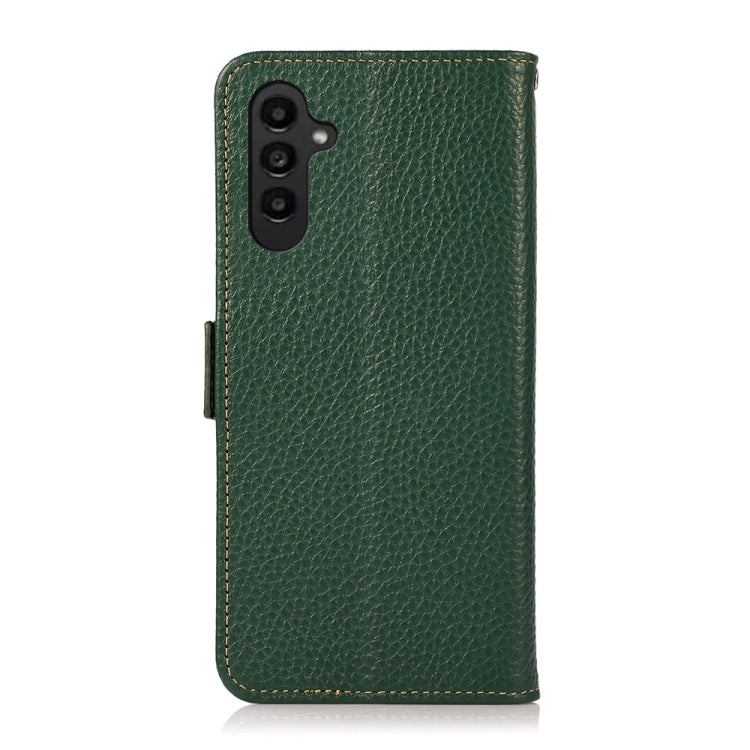 For Samsung Galaxy S24 FE 5G KHAZNEH Side-Magnetic Litchi Genuine Leather RFID Phone Case