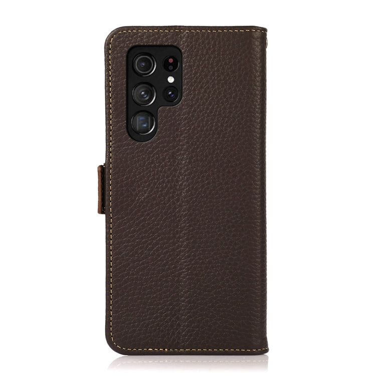 For Samsung Galaxy S25 Ultra 5G KHAZNEH Side-Magnetic Litchi Genuine Leather RFID Phone Case