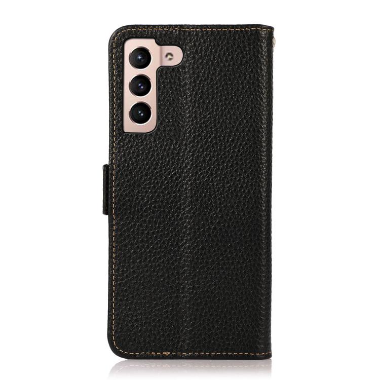For Samsung Galaxy S25 FE 5G KHAZNEH Side-Magnetic Litchi Genuine Leather RFID Phone Case