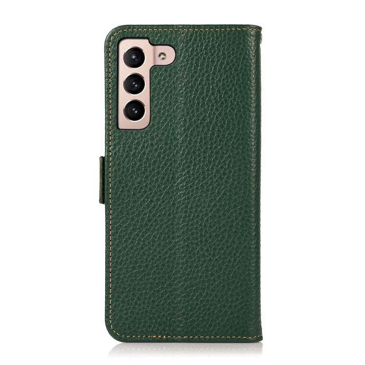 For Samsung Galaxy S25 FE 5G KHAZNEH Side-Magnetic Litchi Genuine Leather RFID Phone Case
