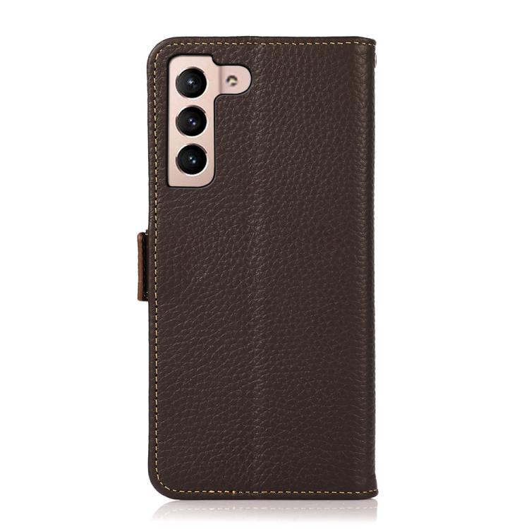 For Samsung Galaxy S25 FE 5G KHAZNEH Side-Magnetic Litchi Genuine Leather RFID Phone Case