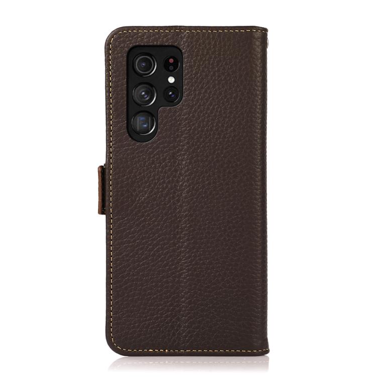 For Samsung Galaxy S26 Ultra 5G KHAZNEH Side-Magnetic Litchi Genuine Leather RFID Phone Case